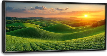Framed Large Pictures Wall Art for Living Room, Sunset Nature Scenery Oversized Wall Decor Green Hills Landscape Canvas Print Painting Extra Large Framed Artwork for Bedroom Office 60"x30"