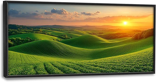 Framed Large Pictures Wall Art for Living Room, Sunset Nature Scenery Oversized Wall Decor Green Hills Landscape Canvas Print Painting Extra Large Framed Artwork for Bedroom Office 60"x30"