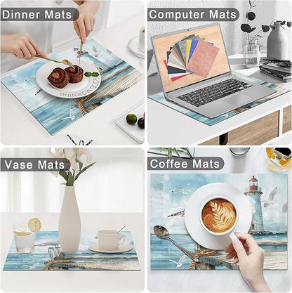 Lighthouse Seagull Placemats Set of 4 Washable Table Mats Ocean Nautical Coastal Heat-Resistant Cotton Linen Place Mats for Dining Table Kitchen Indoor Outdoor Party Holiday Decor