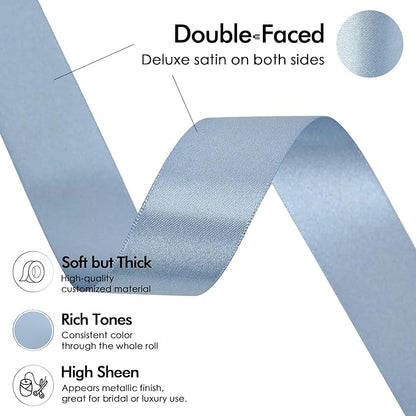 MEEDEE Dusty Blue Ribbon 1 Inch Dusty Blue Satin Ribbon Lux Double Faced Satin Ribbons by 50 Yards Polyester Blue Wrapping Ribbons for Crafts, Weddings, Flower Bouquet, Holiday Decorating