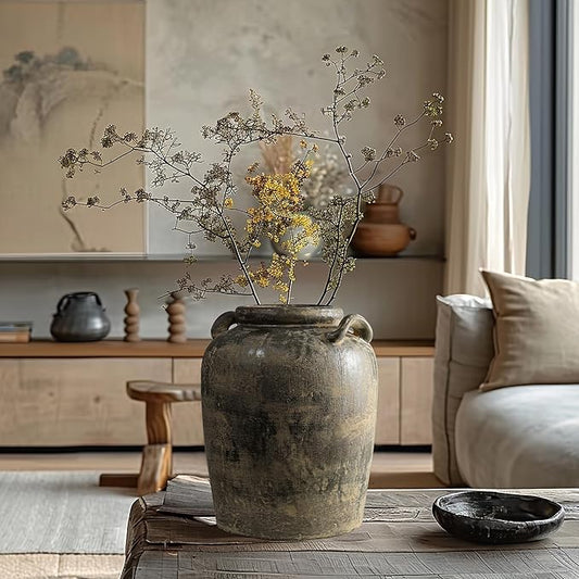 LuxenHome Vintage Ceramic Flower Vase,15''Tall Farmhouse Jug Brown Large Vases for Room Decor,Rustic Terracotta Vase Entry Way Table Home Decor Living Room Home Décor Accents