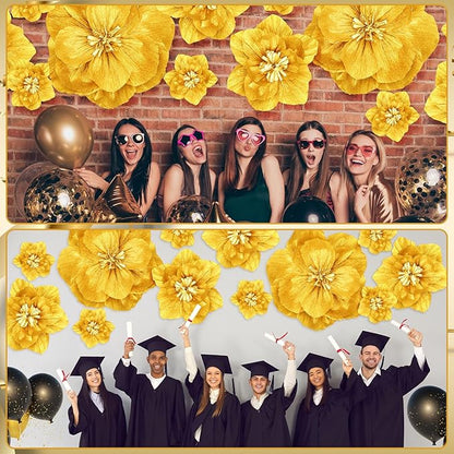 Giant Paper Flowers Artificial Large Paper Flower Decoration for Handcrafted Wall Backdrop Christmas Mexican Wedding Graduation Bridal Shower Birthday Party Supplies(Gold,12 Pcs)