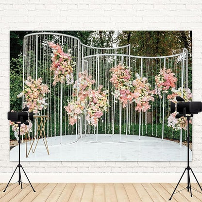 15x10ft Pink Floral Backdrop Green Leaves White Flowers Romantic Wedding Photography Background Natural Theme Birthday Banner Decorations Newborn Baby Shower Portrait Photo Booth Prop