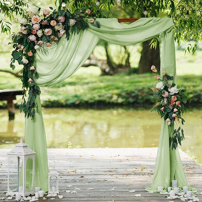 VOK Wedding Arch Draping Fabric Chiffon Fabric, 29in x 18Ft 2 Panels Sheer Chiffon Outdoor Curtain for Wedding Ceremony Birthday Party Decoration (Sage Green,2 Panel)