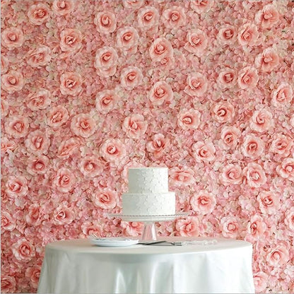 Gdrasuya10 12 Pcs Artificial Flower Wall Panels 3D Flower Background Panel for Wall, 40x60cm Wedding Flower Decorations Wall Silk Rose Panels for Party, Nail, Photo Areas, Stage Background (Pink)