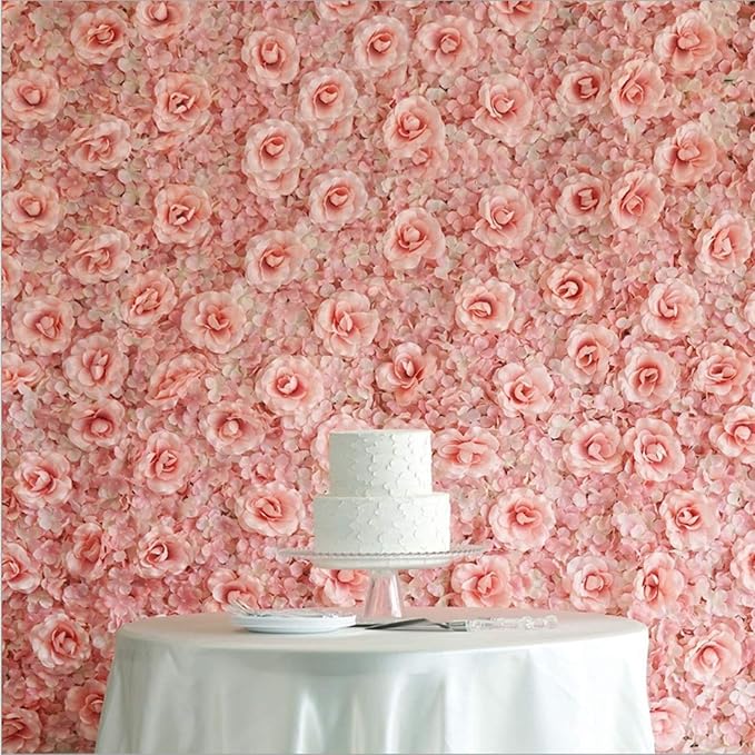 Artificial Flower Wall Panels, Silk Wedding Flower Wall Backdrop Panel, 3D Floral Panel Artificial Floral Wall Mat Flower Screen for Photo Party Wedding Wall Background Decor (12PCS Pink)