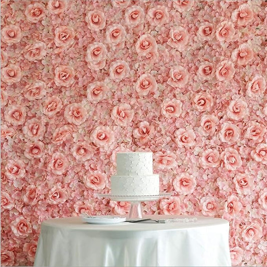 Artificial Flower Wall Panels, Silk Wedding Flower Wall Backdrop Panel, 3D Floral Panel Artificial Floral Wall Mat Flower Screen for Photo Party Wedding Wall Background Decor (12PCS Pink)