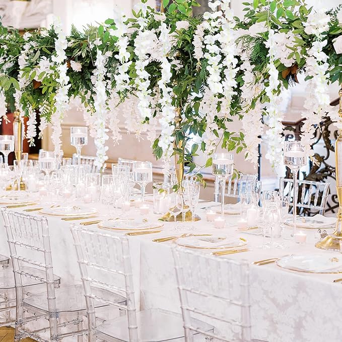 24 Pack Artificial Fake Wisteria Vine Ratta (3.75 Feet) Hanging Garland Silk Flowers String Home Party Wedding Decor (White)