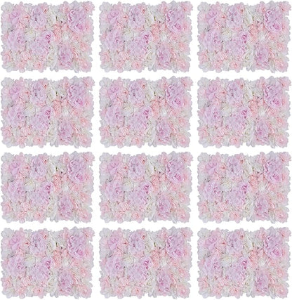 12 Pcs Artificial Flower Wall Panel 3D Silk Fabric Floral Backdrop Flower Wall Decor for Wedding Party Event Photo Stage (Light Pink Hydrangea Rose)