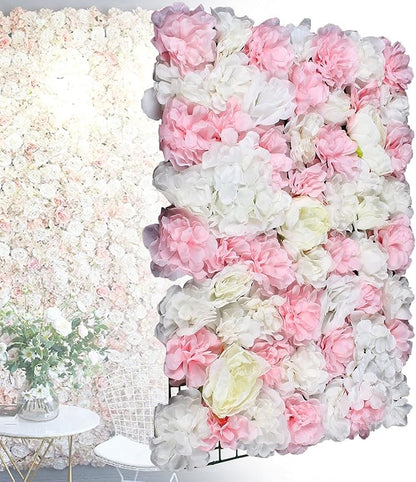 Eapmic 6Pcs 23.62"x 15.74"x 0.79" Artificial Flower Wall Panels,Flower Wall Mat Silk Flower Panels for Outdoor Garden Backyard Fence Fence Privacy Screen and Indoor Wall Decor(White+Pink)