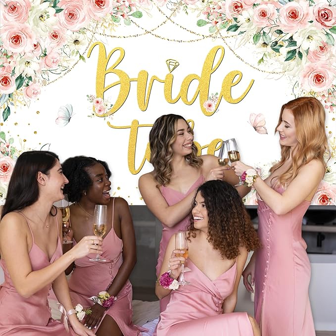 Mocsicka Bridal Shower Backdrop Pink Floral Bride to Be Banner Pink Engagement Bachelorette Party Decorations Photo Booth Props
