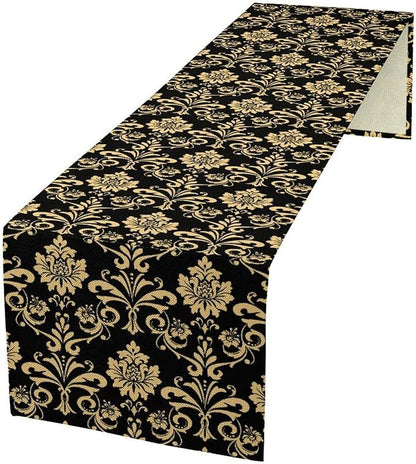 Gold Damask Table Runner,Gothic Antique Victorian Floral Boho Table Runner for Home Kitchen Table Dining Garden Farmhouse Wedding Party Decor 13x108 Inch