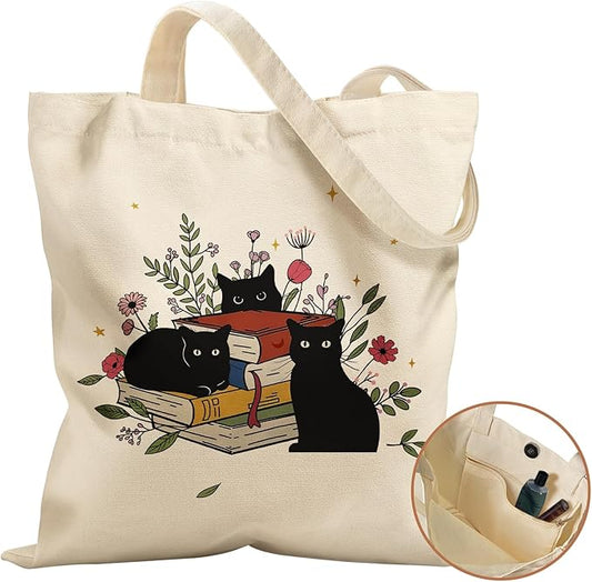 Aesthetic Tote Bag for Women- with Magnetic Buckle and Zipper Inner Pocket Cloth Cotton Canvas Tote Bags