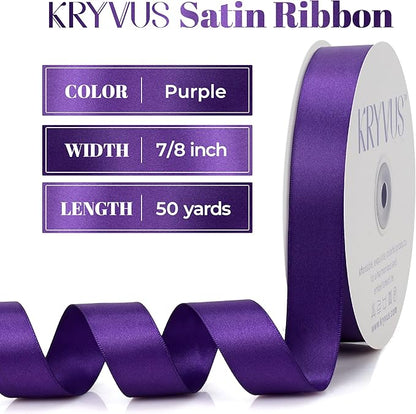 Purple Satin Ribbon, Double Faced 7/8 Inch X 50 Yards Purple Ribbon, Premium Satin Ribbon for Gift Wrapping, Crafts, Hair Bow Making, Sewing, Flower Bouquet, Wedding Party Decor