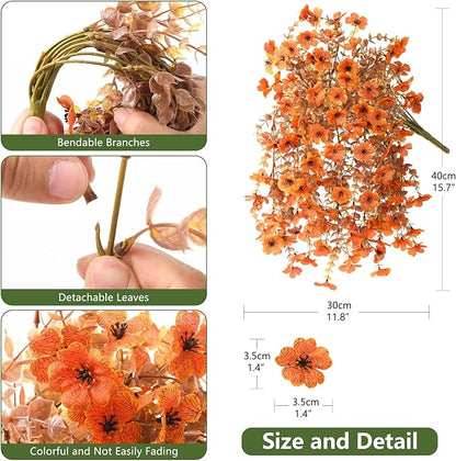 Artificial Fake Fall Flowers Faux Mums for Outdoor Decoration, 2 Pcs Fake Silk Daisy Flower Plants Realistic UV Resistant for Home Porch Balcony Patio Autumn Decor(Orange