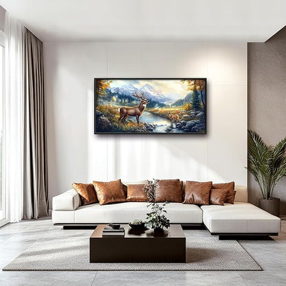 Elk Deer Large Wall Art Framed Farmhouse Wall Decor for Living Room Rustic Cabin Pictures Oversized Canvas Print Painting Modern Extra Large Framed Artwork for Bedroom Office 60"x30"