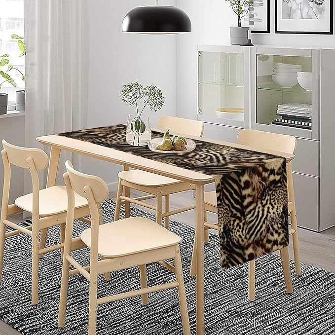 Animal Skin Print Table Runner, Vintage Farmhouse Cottage Country Western Wildlife Safari Leopard Zebra Dinner Runner for Kitchen Dining Table Party Holiday 13x108in