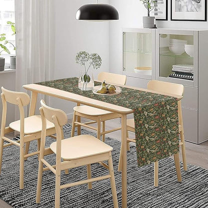 William Morris Table Runner, Vintage Boho Green Botanical Flowers Birds Tabletop Decoration for Kitchen Dining Indoor Outdoor Home Holiday Party, 13x36 Inch