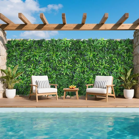 16pcs 20''x20'' Grass Wall Panels, Artificial Hedge Panels Greenery Wall, UV Protected Faux Grass Backdrop Privacy Fence Screen, Greenery Wall for Outdoor Indoor Garden Birthday Wedding Decor