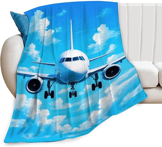 Airplane Blanket for Boys Pilot Plane Throw Blanket Aircraft Soft Cozy Fleece Fuzzy Stuffed Plush Flannel Gifts for Girls Women Kids Adults 50''x60''