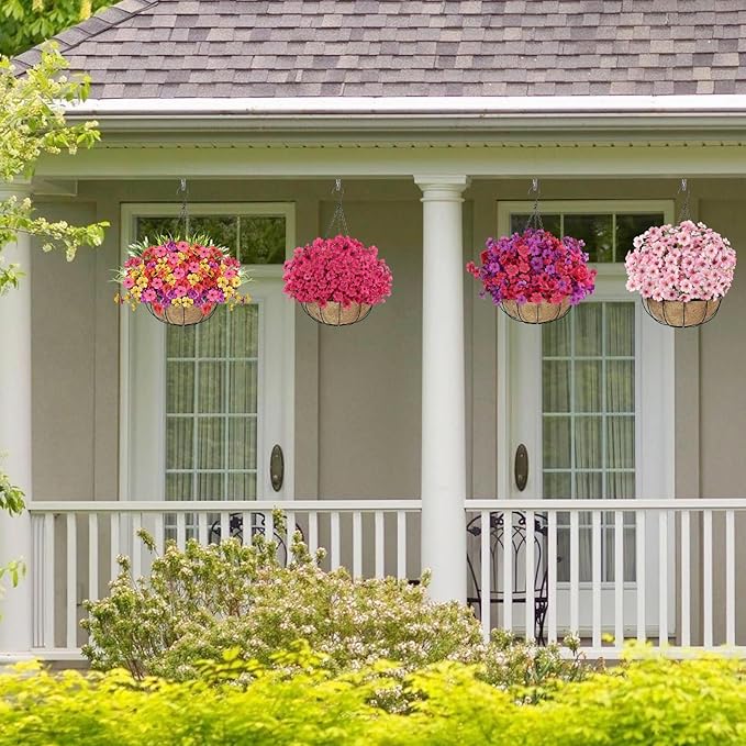 24 Bundles Artificial Flowers for Outdoors, Realistic Fake Silk Flowers for Outside Decoration, No Fade Faux Plants Outdoor Planter Window Box Porch Patio Decor(Pink)