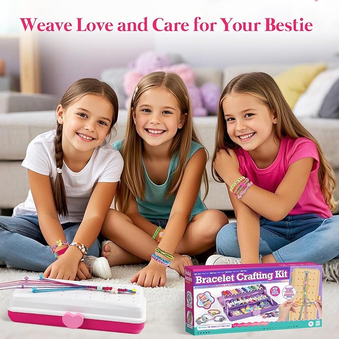 TingingYuli Friendship Bracelet Making Kit with Storage Box,DIY String Bracelet Arts and Craft for Girls Aged 8-12, Birthday Gifts for Ages 6 7 8 9 10 11 12 Year Old -White/Rose