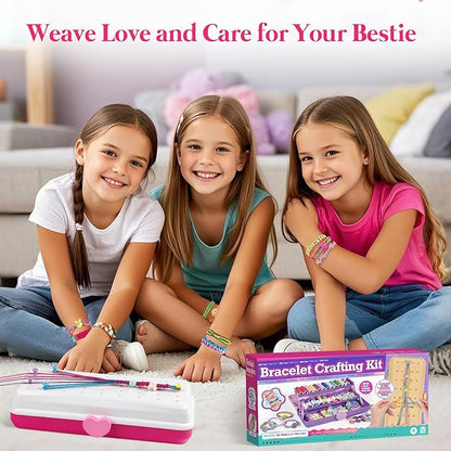 TingingYuli Friendship Bracelet Making Kit with Storage Box,DIY String Bracelet Arts and Craft for Girls Aged 8-12, Birthday Gifts for Ages 6 7 8 9 10 11 12 Year Old -White/Rose