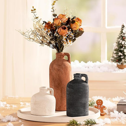Ceramic Vase Home Table Decor - Flower Vase Set of 3 Living Room Kitchen Decorations Farmhouse Modern Rustic Vases Decorative Centerpiece for Shelf Bedroom Office Bathroom Dining Coffee Desk