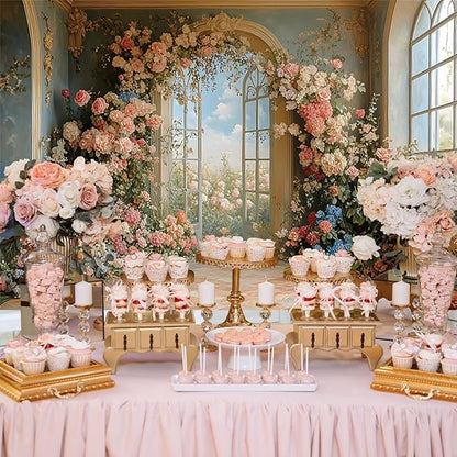 Baocicco 15x10ft Flower Wall Backdrop Photography European Style Oil Painting Floral Wedding Background Women Girls Lady Birthday Party Decorations Wedding Bridal Shower Banner Supplies Props Video