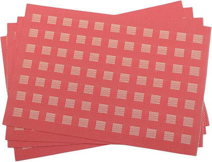 Gugrida Placemats, Placemats PVC Table Mats Woven Vinyl Placemats, Set of 6 (Red)