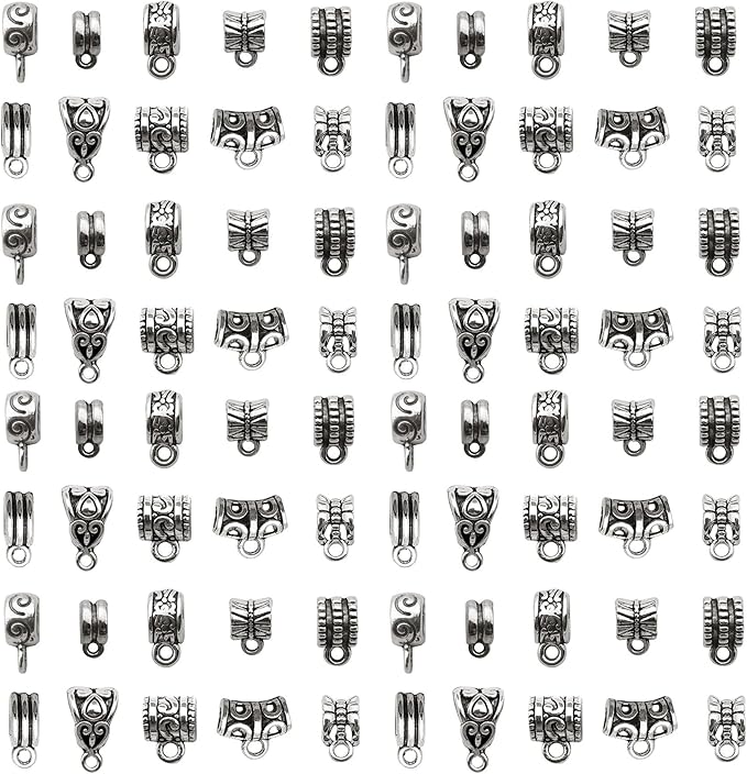WOCRAFT 60pcs Antique Silver Bails Space Beads Bracelet Charms for Jewelry Making Sets DIY Necklace Bracelet Keychain Crafting Charms Kit Craft Supplies (SN851)