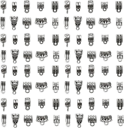WOCRAFT 60pcs Antique Silver Bails Space Beads Bracelet Charms for Jewelry Making Sets DIY Necklace Bracelet Keychain Crafting Charms Kit Craft Supplies (SN851)