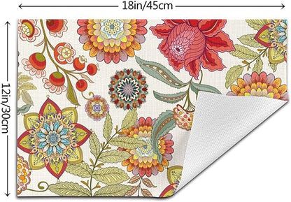 Boho Floral Placemats Set of 4, Flower Table Mats for Kitchen Dining Table, Colorful Decorative Place Mats Washable Linen Placemat 12"x18", Housewarming Gifts for New Home
