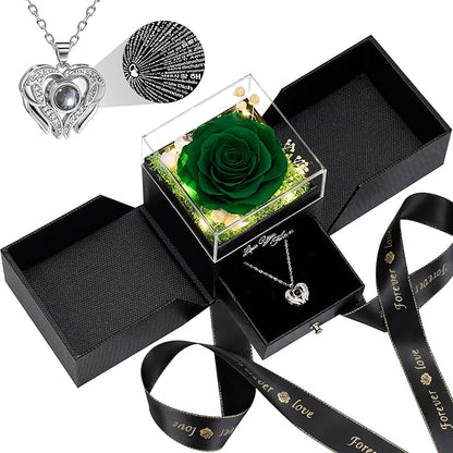 FIACO Gifts for Women Preserved Real Roses with I Love You Necklace Fresh Forever Flowers Birthday Gifts for Mom Grandma Wife Girlfriend on Anniversary Christmas Valentines Romantic Gift