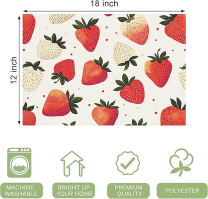 Sweet Strawberry Placemats Set of 4 Washable Table Mats Spring Summer Fruit Heat-Resistant Cotton Linen Place Mats for Dining Table Kitchen Indoor Outdoor Party Holiday Decor