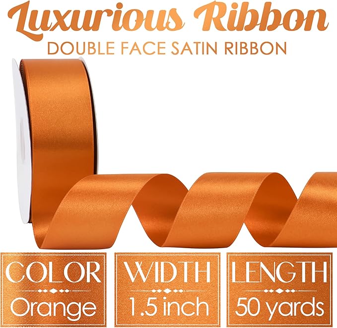 MEEDEE Orange Satin Ribbon - 1.5 inch Double Faced Satin Ribbon, 50 Yards - Perfect for Christmas, Thanksgiving, Halloween, Wreaths, Bows, Crafts, Weddings, Flower Bouquets