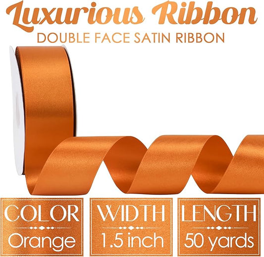 MEEDEE Orange Satin Ribbon - 1.5 inch Double Faced Satin Ribbon, 50 Yards - Perfect for Christmas, Thanksgiving, Halloween, Wreaths, Bows, Crafts, Weddings, Flower Bouquets