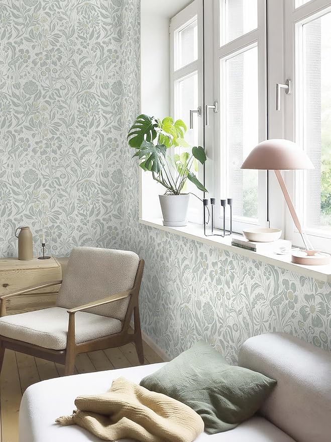 Heroad Floral Contact Paper Green Peel and Stick Wallpaper Botanical Self Adhesive Removable Stick on Wall Paper for Cabinets Drawers Waterproof Bathroom Pantry Wall Decor Vinyl Roll 17.3''x78.7''