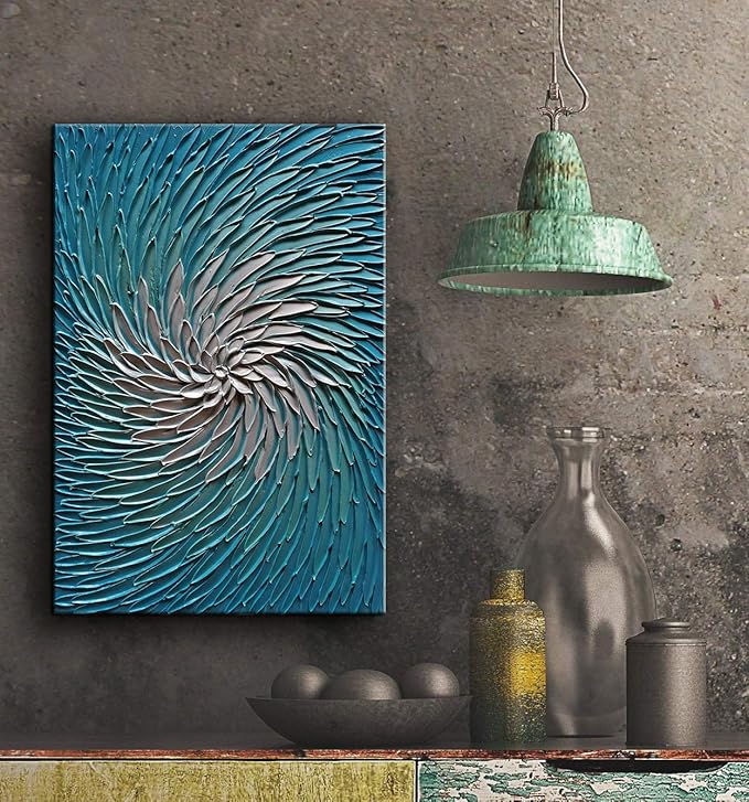 YaSheng Art - Contemporary Art Oil Painting on Canvas 3D Metallic Blue and Silver Texture Abstract Art Pictures Canvas Wall Art Paintings Modern Home Decor Abstract Paintings Ready to hang24x36inch