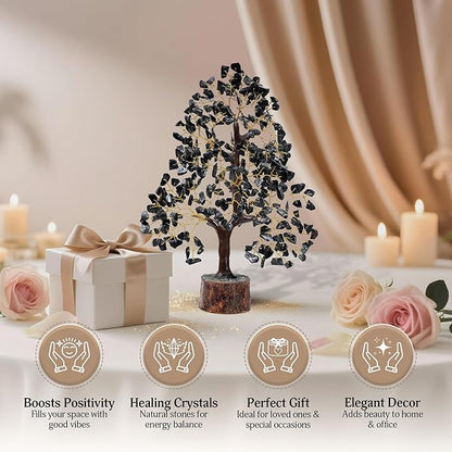 FASHIONZAADI Black Tourmaline Gemstone Tree - Crystal Tree of Life - Crystals and Stones Home Office Decor - Good Luck Gifts for Women