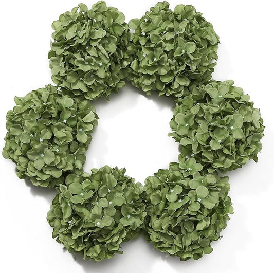 DuHouse 8.7" Silk Hydrangea Flower Heads with Stems Fake Hydrangeas Flowers for DIY Wedding Centerpiece Home Decor,Pack of 6(Sage Green)