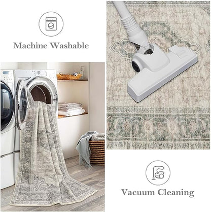 Lahome Oriental Hallway Runner Rug, 2.5x12 Washable Runners for Hallways Kitchen, Soft Distressed Non Shedding Long Carpet for Entryway ‎Laundry Room, Grey/Brown