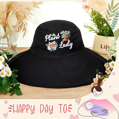 Garden Hats for Women Gardener Gifts Sun Protection Wide Brim Embroidered Hat with Neck Flap for Christmas Birthday