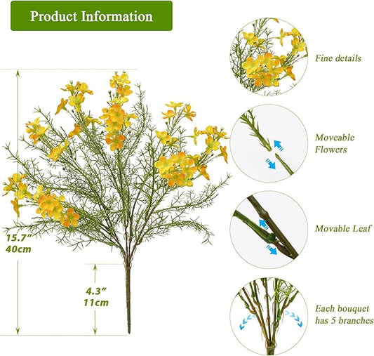 Spring Decorations for Home Fake Flowers Hydrangea Artificial Plants Indoor Mantle Decor Plastic Flowers Artificial Plants Outdoor Garden Decor Hanging Plants 6pcs Yellow Flowers