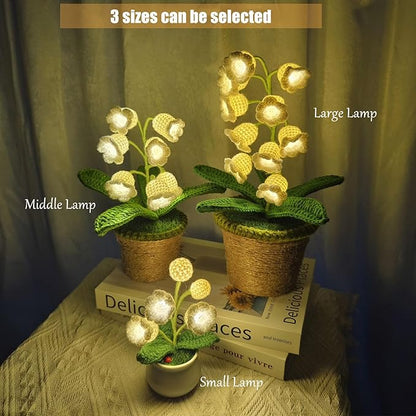 Lily of The Valley Lamp, Crochet Artificial Flower with 10 Little Night Lights, Cute Gifts for Women Wife Girlfriend Birthday Christmas Valentine Mother's Day -Large