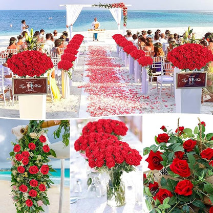 60 Pcs Artificial Roses Bulk Velvet Silk Roses Red Rose Flowers for Wedding Centerpieces Bridal Bouquet Mohter's Day Valentine's Day Christmas Home Decor (60, Red)