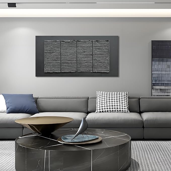 Hand-Painted 24x48 inch Black Abstract Wall Decoration Oil Painting Thick Texture Minimalist Art Home Wall Decoration Painting