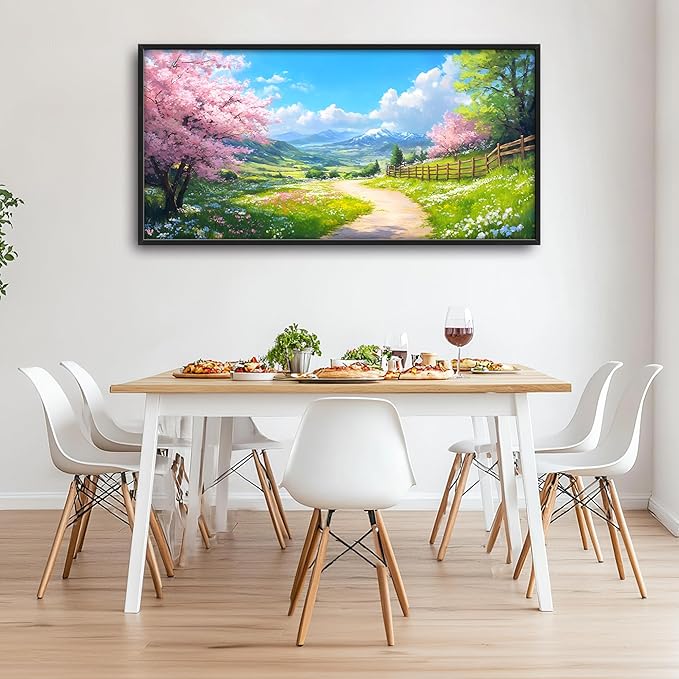 Mountain Trees Large Wall Art Framed Nature Scenery Wall Decor for Living Room Country Road Pictures Oversized Canvas Print Painting Modern Extra Large Framed Artwork for Bedroom Office 60"x30"