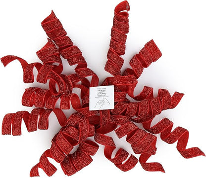 6" Metallic Glitter Red Self Adhesive Curly Ribbon Gift Wrap Bows for Christmas, Holiday, Birthday, Wedding, Presents, Party Favors Decorations 6-Count