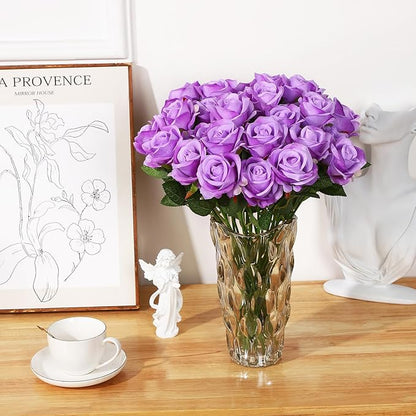 150 Pcs Roses Artificial Flowers, Silk Purple Artificial Flowers Petals Long Stem Roses for Wedding Bouquet Home Party Decor